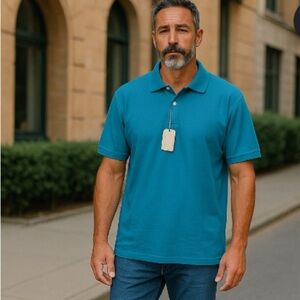 St. John’s Bay Blue Polo Shirt Short Sleeve Cotton